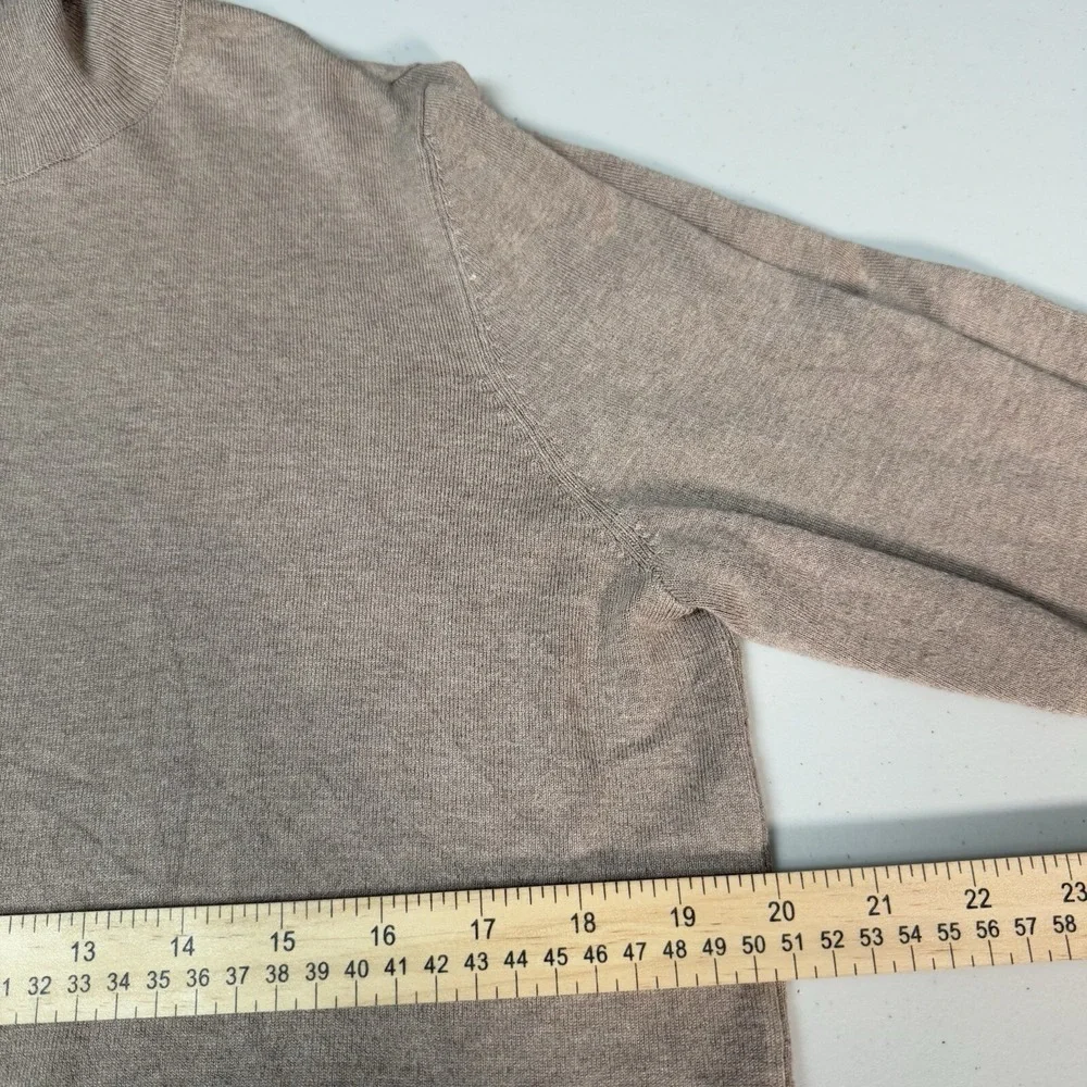 Tahari Sweater Women XL Tan/Brown Turtleneck Lightweight Gold Button Minimalist
